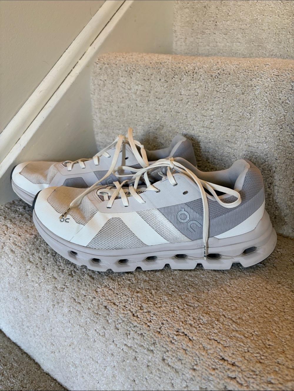 On Running Women's Athletic Sneakers in Light Gray and White